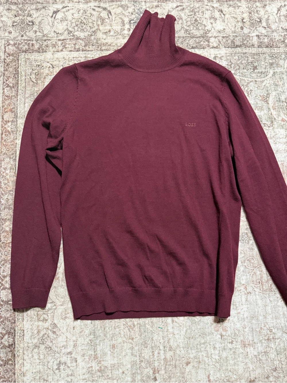 BOSS Hugo Boss Men's 100% Virgin Wool Burgundy Turtleneck Sweater - Size L